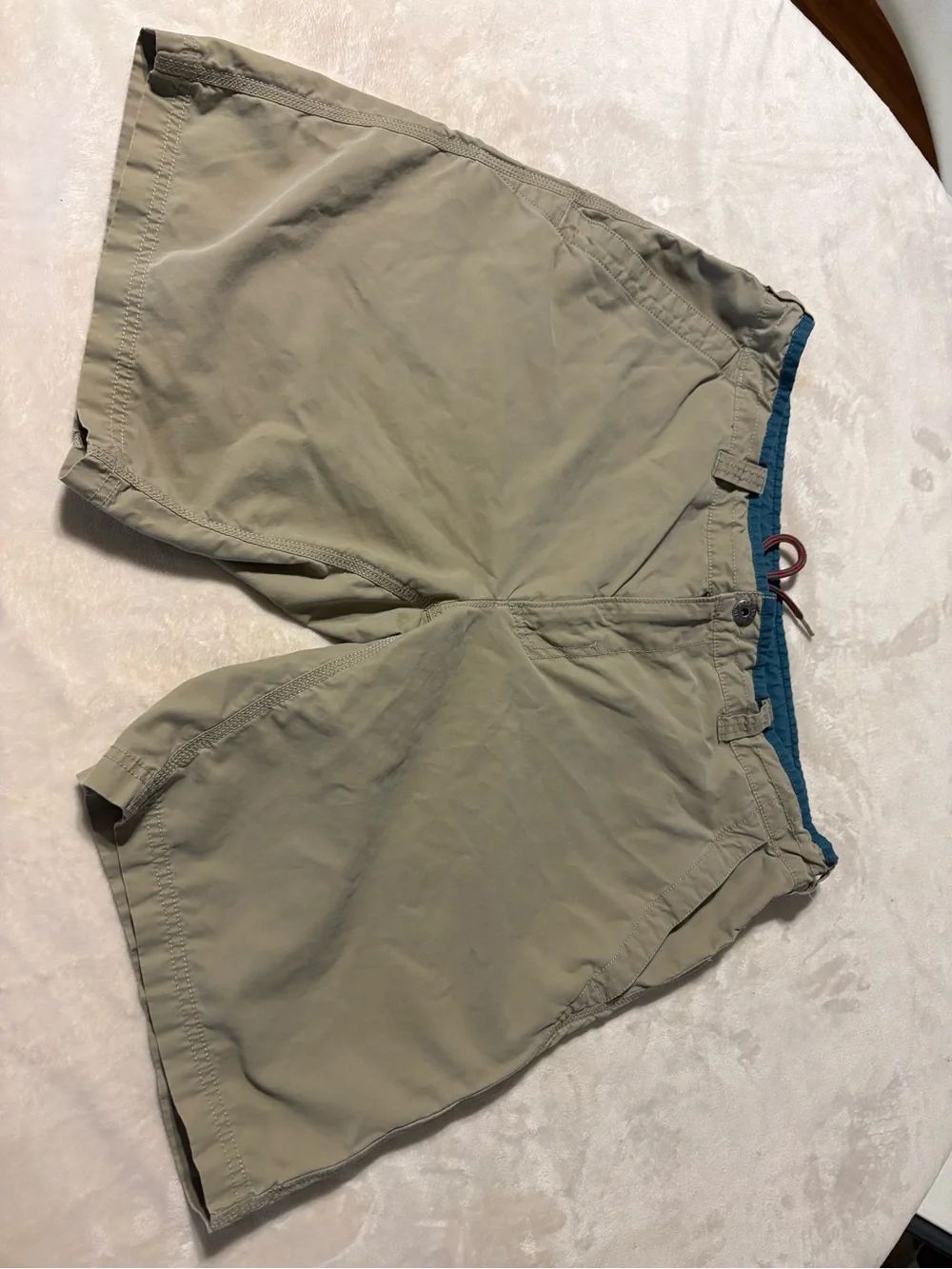 The North Face Khaki Shorts with Teal Trim and Red Drawcord